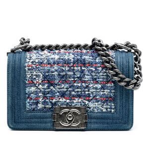 Chanel Small Quilted Denim And Tweed Boy Flap